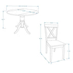 3-Piece Dining Set, 42 Round Drop-Leaf Table and X-Back Chairs