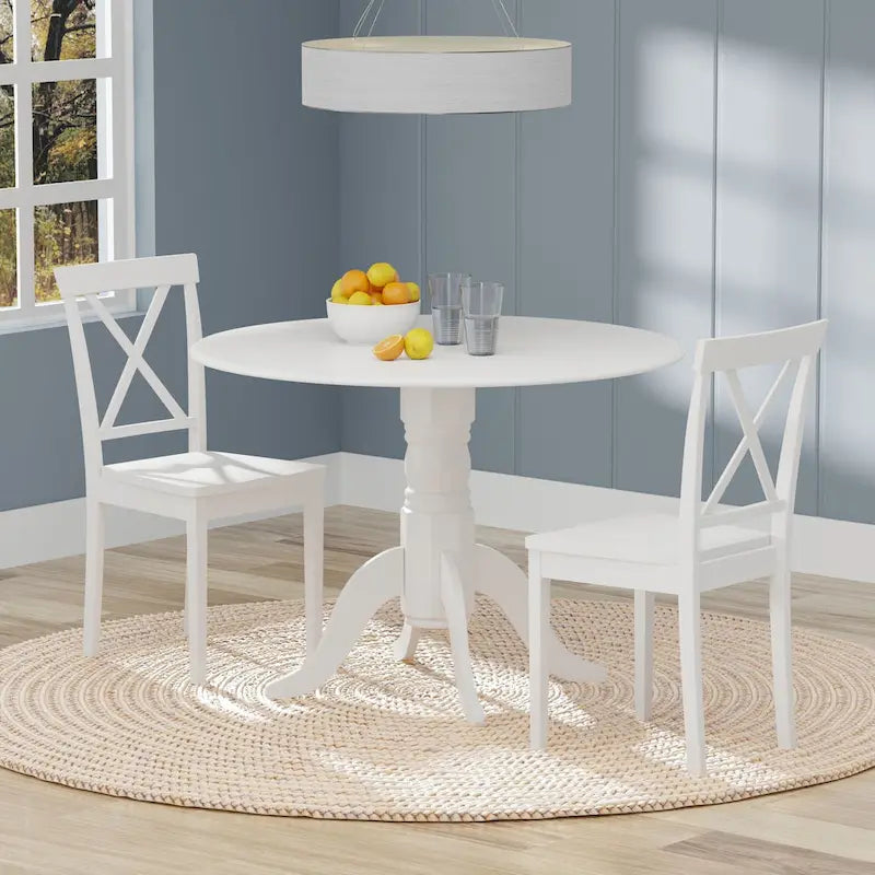 3-Piece Dining Set, 42 Round Drop-Leaf Table and X-Back Chairs