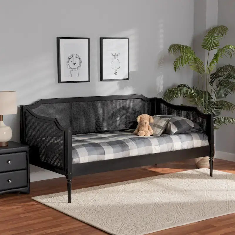 Black Charcoal Synthetic Rattan Daybed - Twin Size