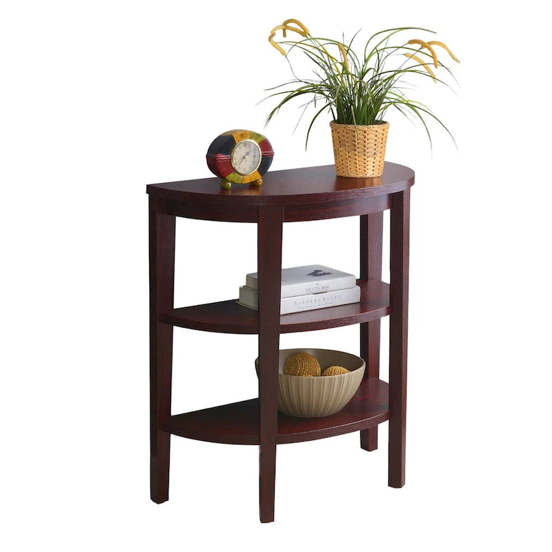 Half-Circle Console Table with 3-Tier Shelves - Espresso/Mahogany