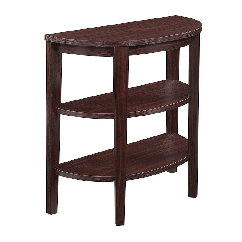 Half-Circle Console Table with 3-Tier Shelves - Espresso/Mahogany