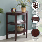 Half-Circle Console Table with 3-Tier Shelves - Espresso/Mahogany