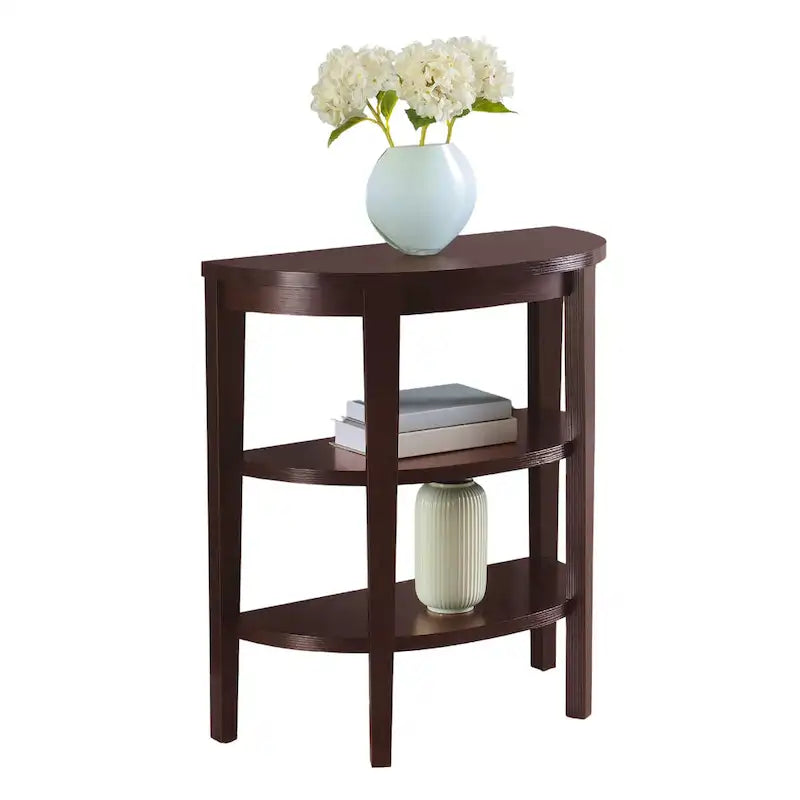 Half-Circle Console Table with 3-Tier Shelves - Espresso/Mahogany