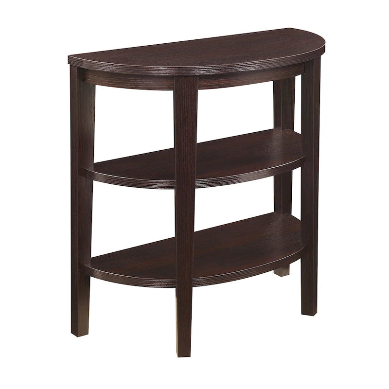 Half-Circle Console Table with 3-Tier Shelves - Espresso/Mahogany