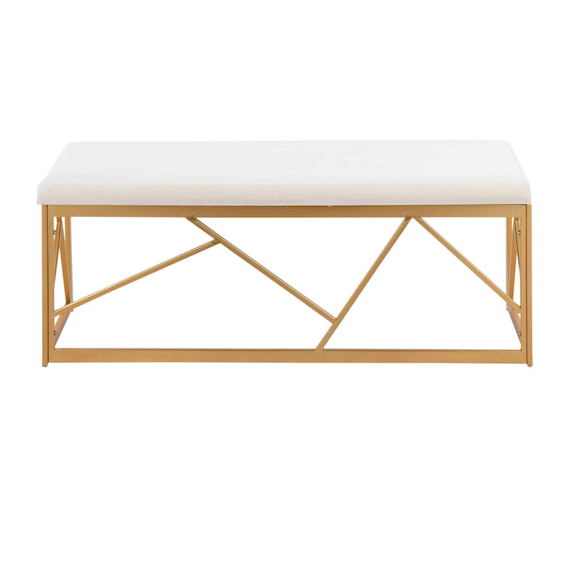 Glam Metal Upholstered Bench - 2 Seater (White/Black/Grey)