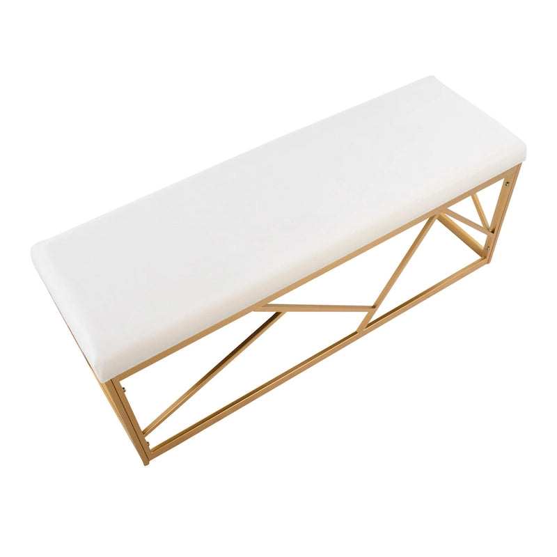 Glam Metal Upholstered Bench - 2 Seater (White/Black/Grey)