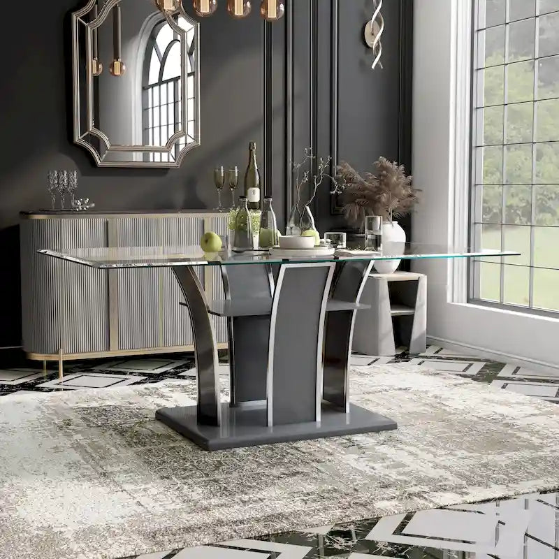 Modern 72-inch Glass Top Wood Dining Table