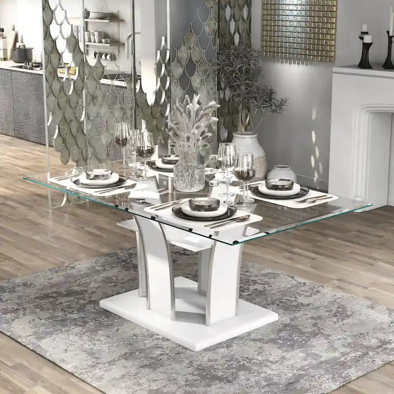 Modern 72-inch Glass Top Wood Dining Table