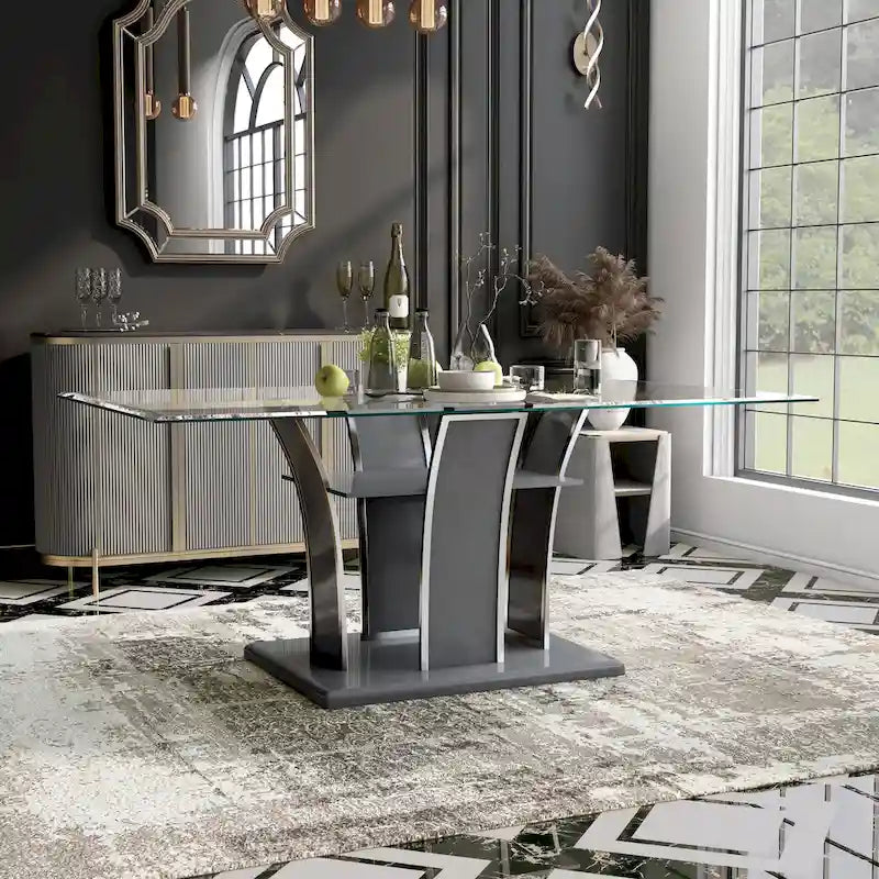Modern 72-inch Glass Top Wood Dining Table