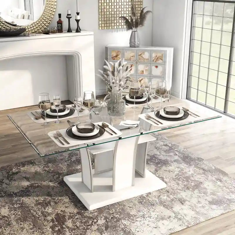 Modern 72-inch Glass Top Wood Dining Table