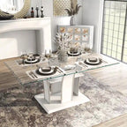 Modern 72-inch Glass Top Wood Dining Table