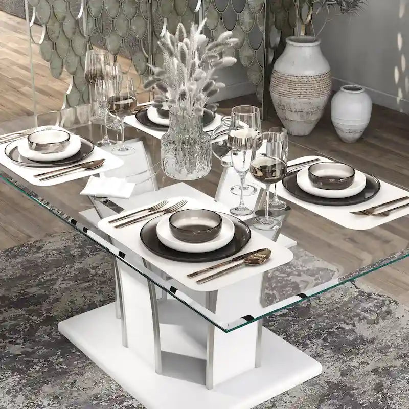 Modern 72-inch Glass Top Wood Dining Table