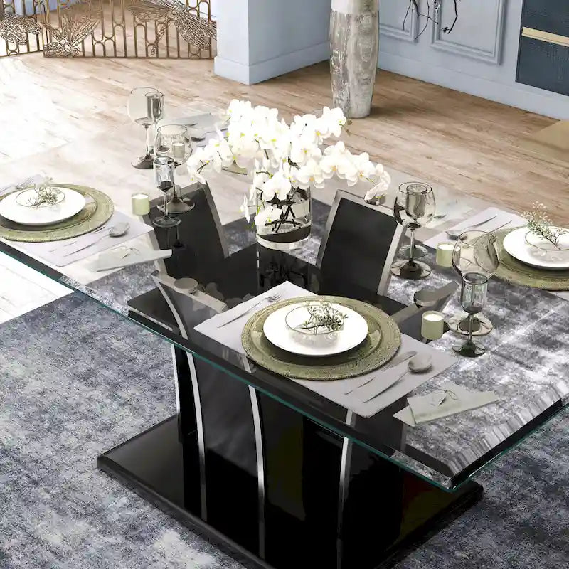 Modern 72-inch Glass Top Wood Dining Table