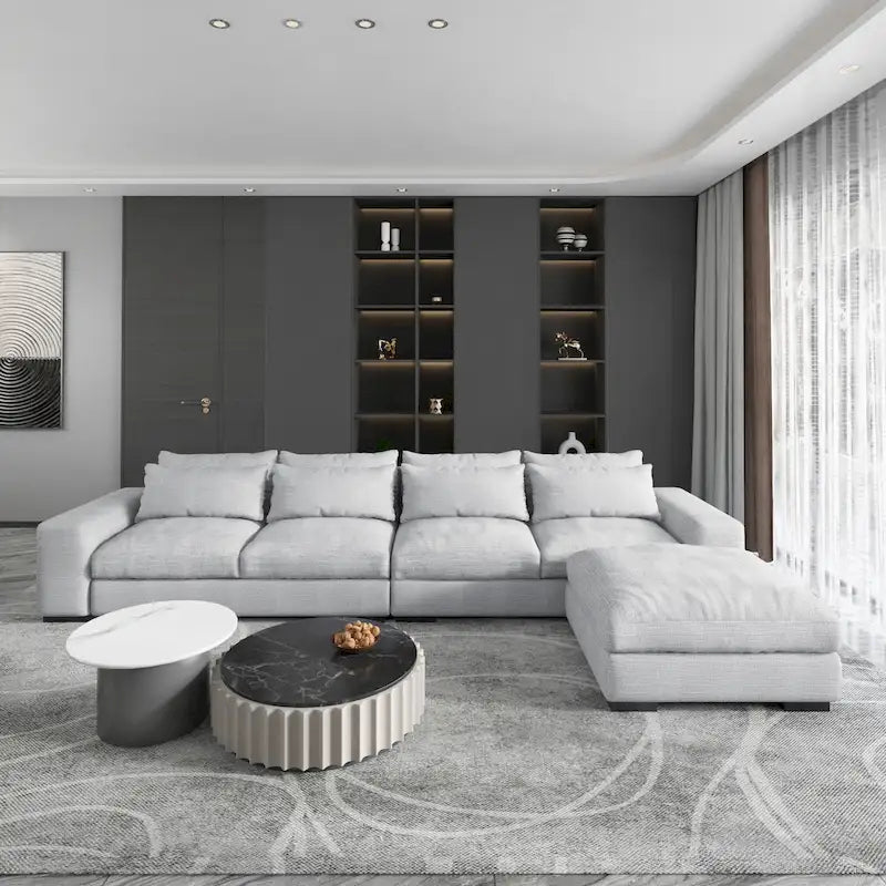 Modern Modular Down Sectional Sofa,Light Grey/Dark Blue