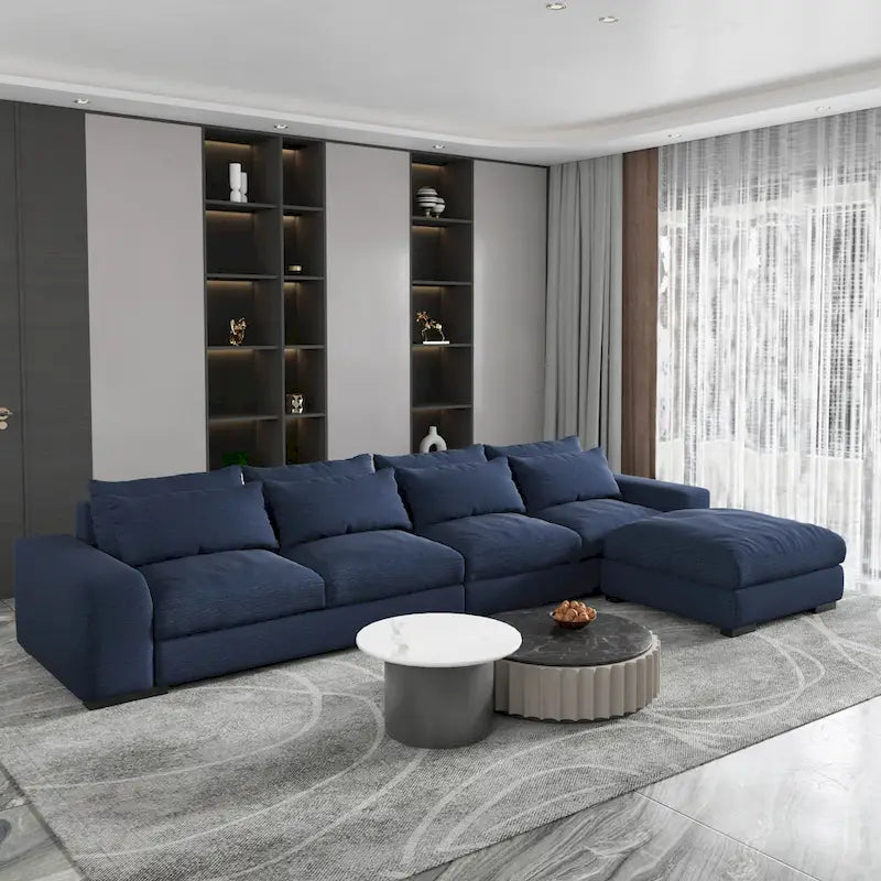 Modern Modular Down Sectional Sofa,Light Grey/Dark Blue