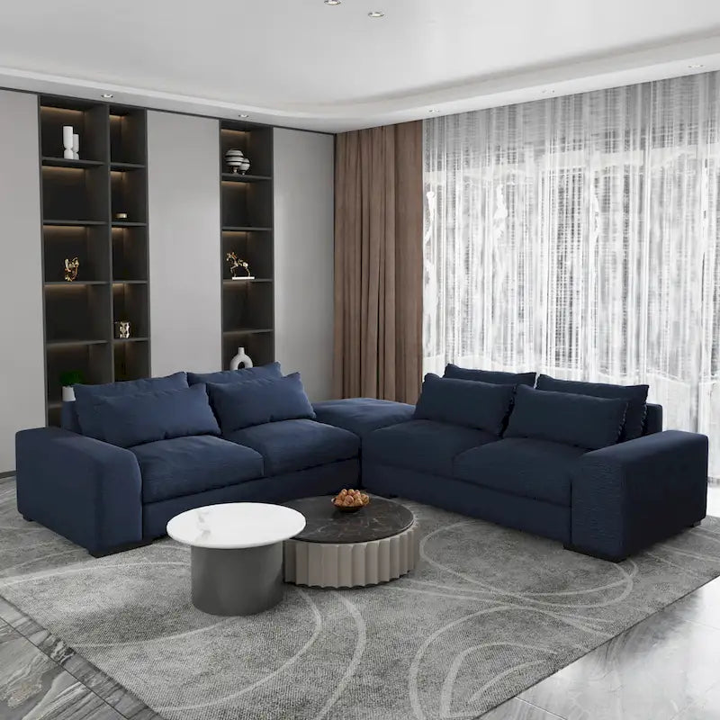 Modern Modular Down Sectional Sofa,Light Grey/Dark Blue