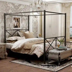 Metal Canopy Bed Frame Platform with X Shaped