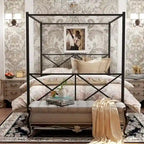 Metal Canopy Bed Frame Platform with X Shaped