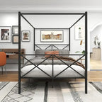 Metal Canopy Bed Frame Platform with X Shaped