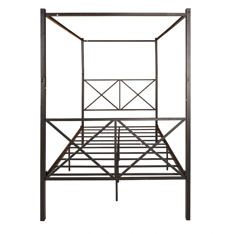 Metal Canopy Bed Frame Platform with X Shaped