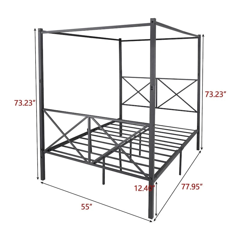 Metal Canopy Bed Frame Platform with X Shaped