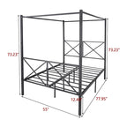 Metal Canopy Bed Frame Platform with X Shaped