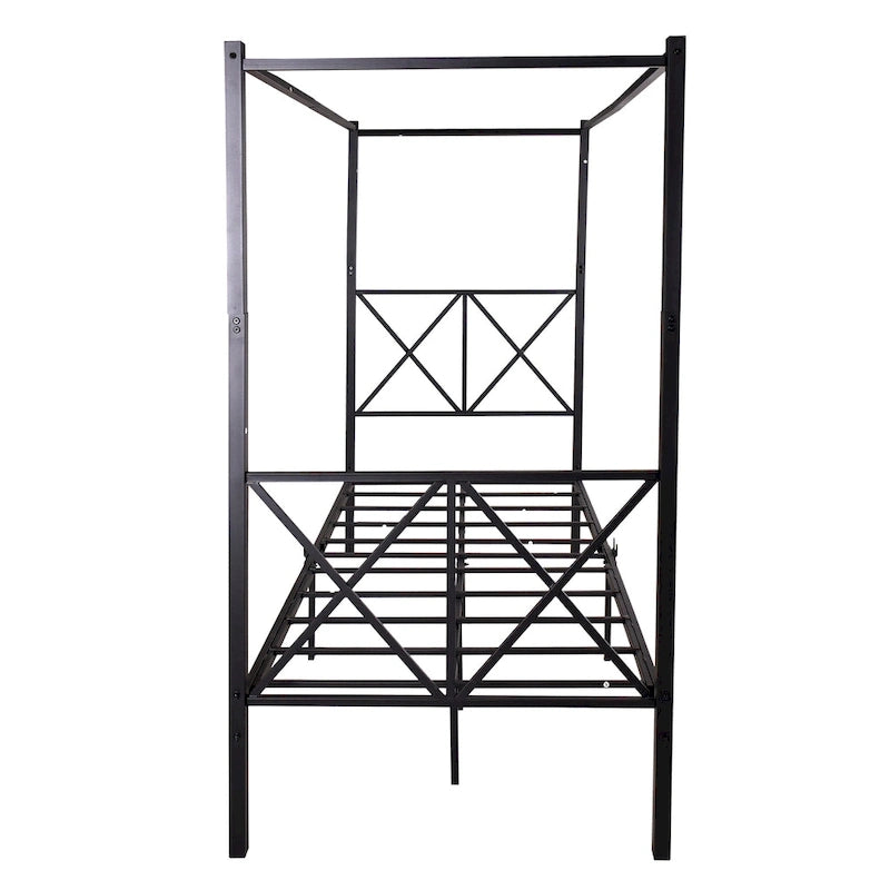 Metal Canopy Bed Frame Platform with X Shaped