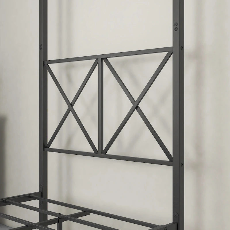 Metal Canopy Bed Frame Platform with X Shaped