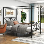 Metal Canopy Bed Frame Platform with X Shaped