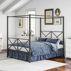 Metal Canopy Bed Frame Platform with X Shaped