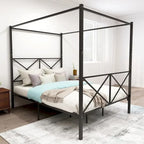 Metal Canopy Bed Frame Platform with X Shaped