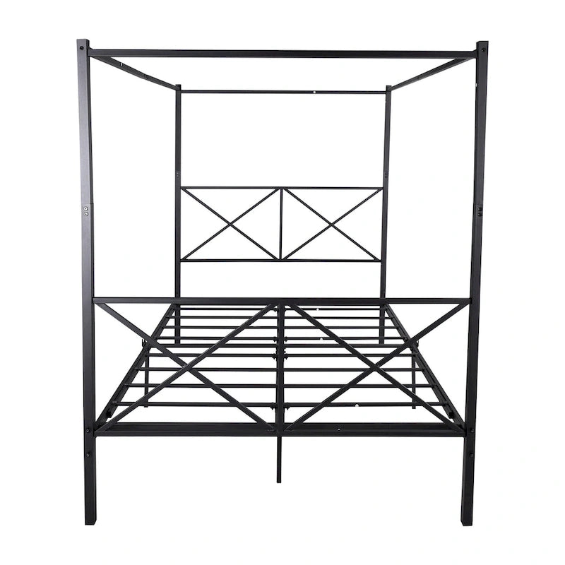 Metal Canopy Bed Frame Platform with X Shaped