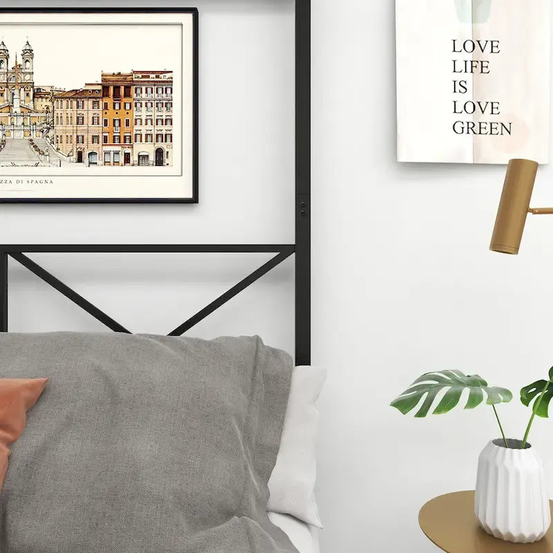 Metal Canopy Bed Frame Platform with X Shaped