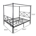 Metal Canopy Bed Frame Platform with X Shaped