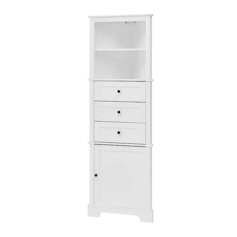 Triangle Tall Cabinet with 3 Drawers and Adjustable Shelves MDF Board with Painted Finish