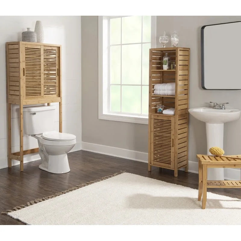 Natural Bamboo Over-Toilet Storage Cabinet with Sliding Doors