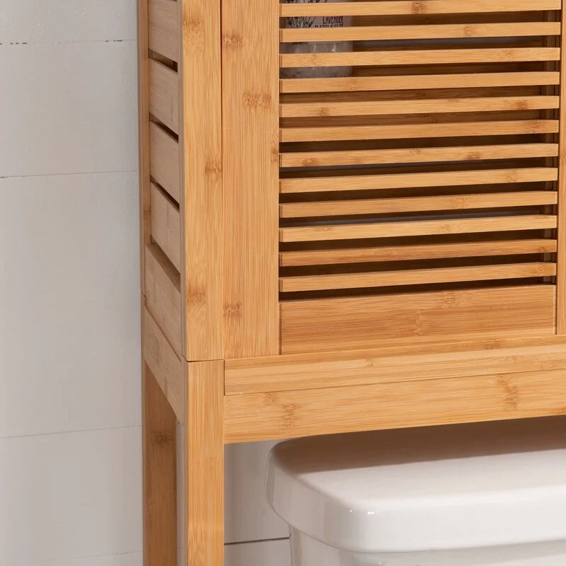 Natural Bamboo Over-Toilet Storage Cabinet with Sliding Doors