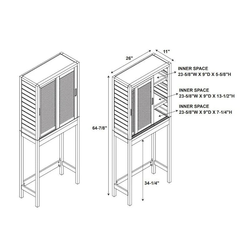 Natural Bamboo Over-Toilet Storage Cabinet with Sliding Doors