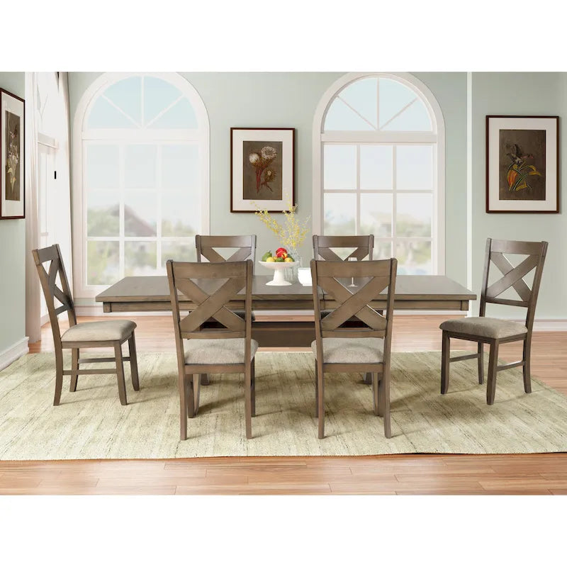 7-Piece Extendable Dining Set, Glazed Pine Brown, Seats 6-8