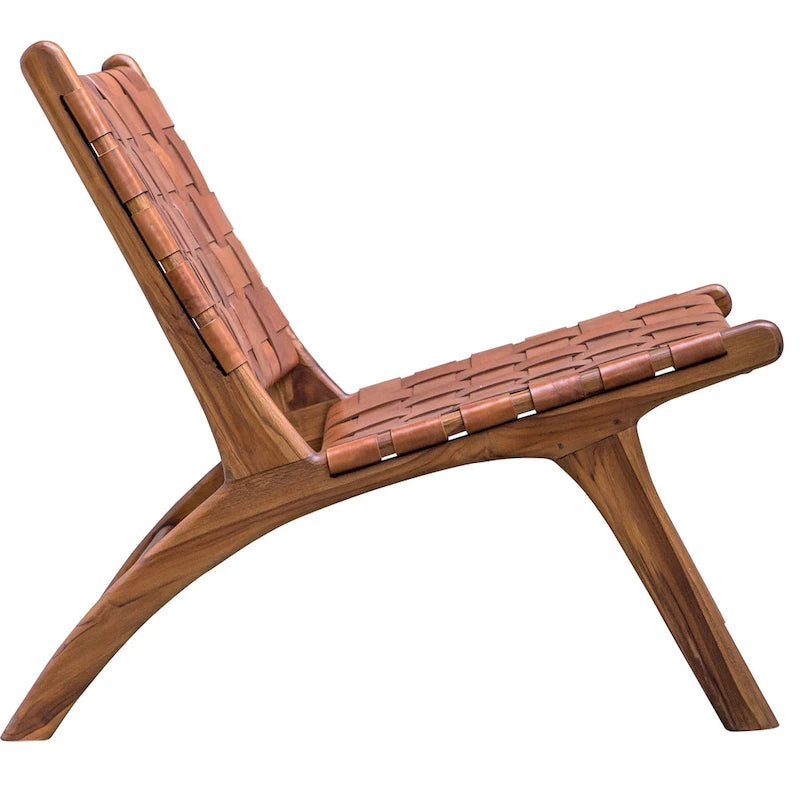 Natural Teak Woven Leather Accent Chair
