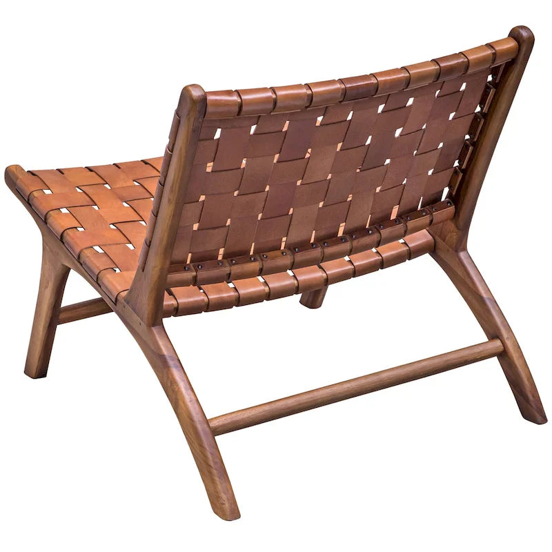 Natural Teak Woven Leather Accent Chair