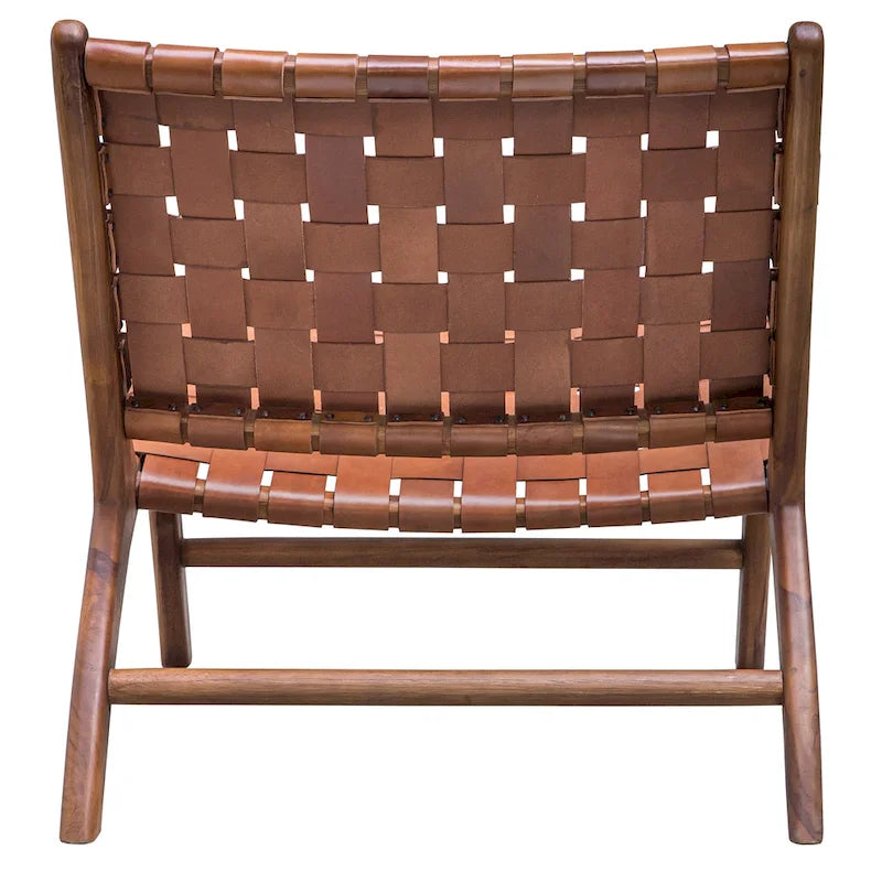 Natural Teak Woven Leather Accent Chair