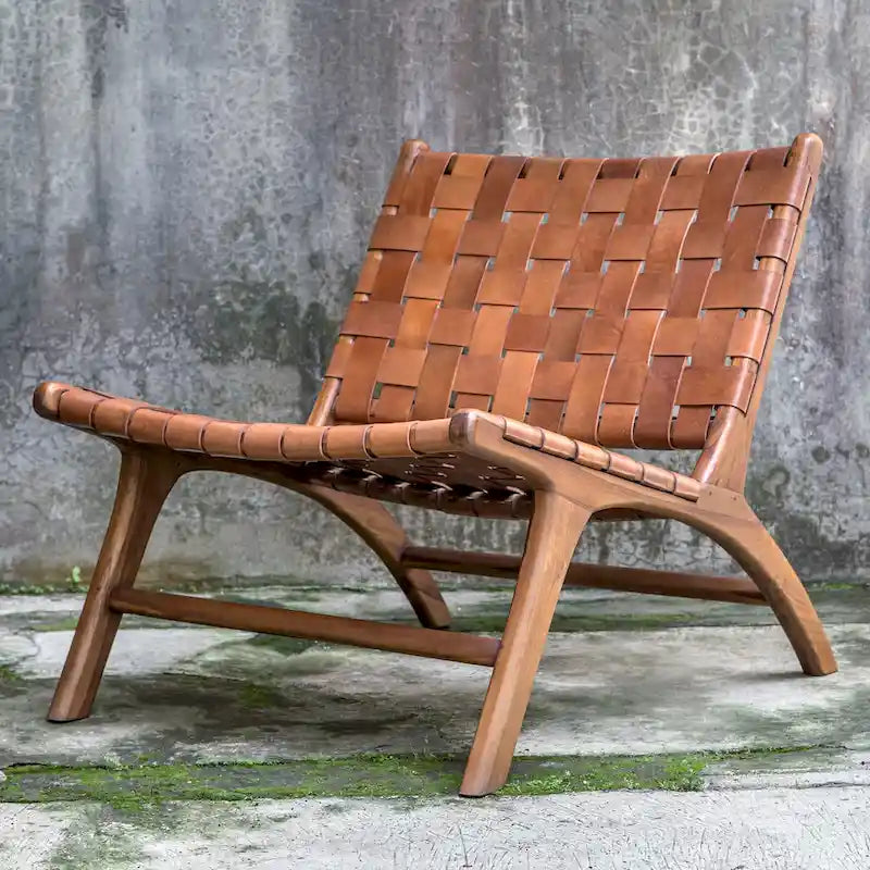 Natural Teak Woven Leather Accent Chair