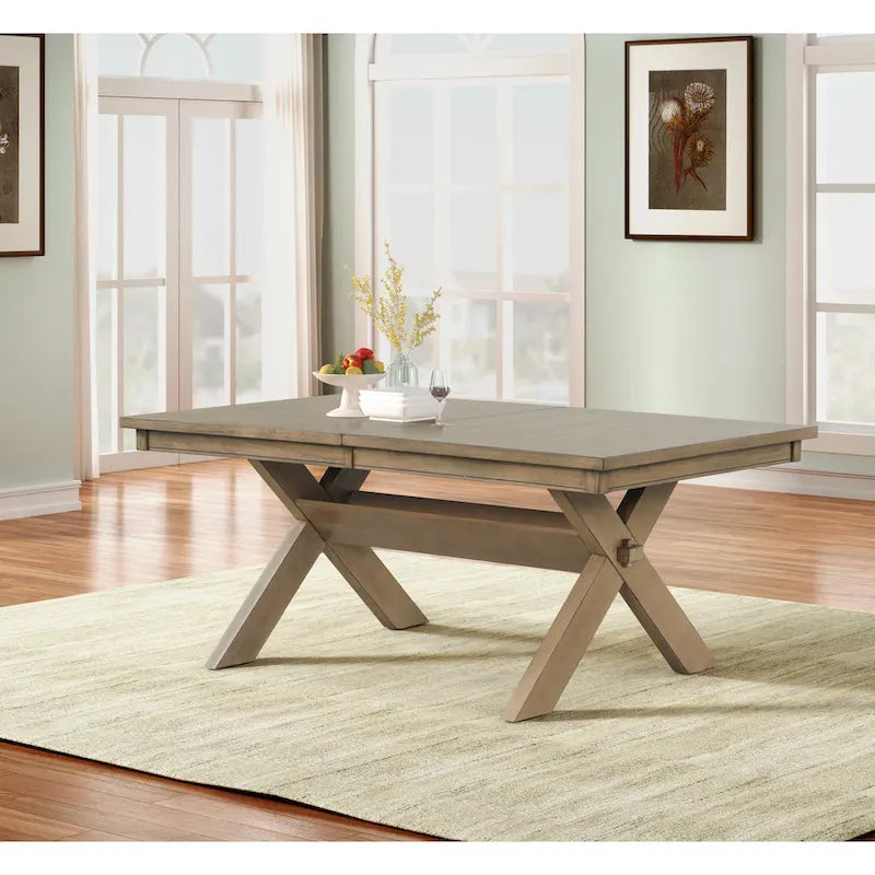 Wooden Extendable Dining Table (with Extension Leaf) — Glazed Pine Brown