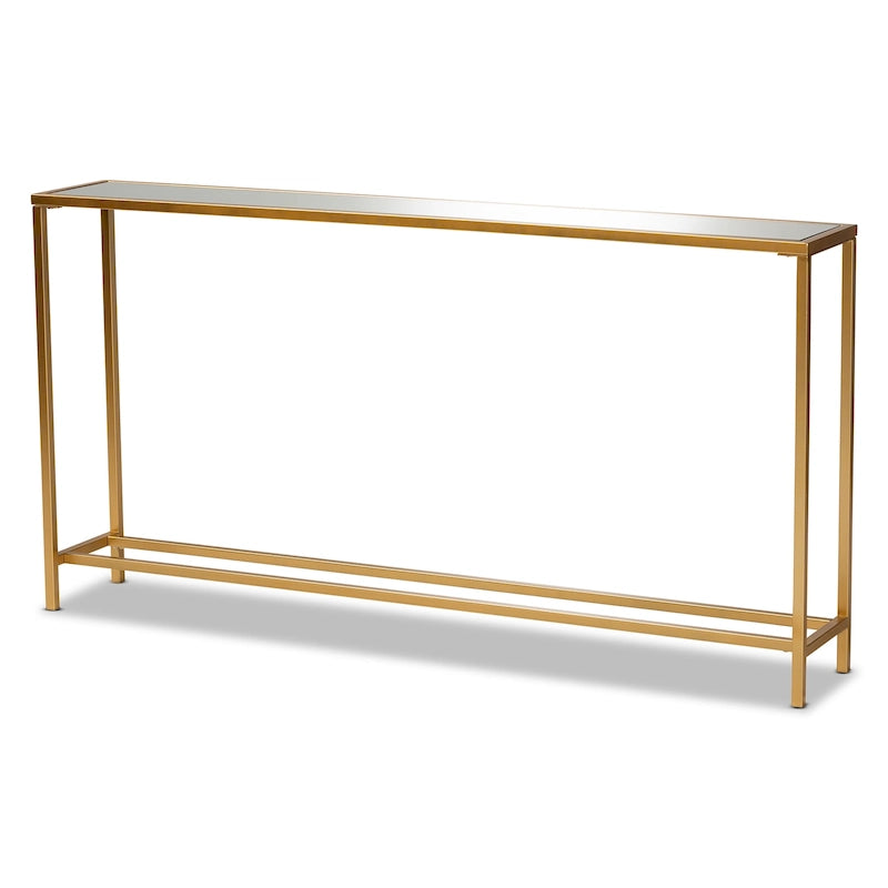 Gold Finished Metal and Mirrored Glass Console Table