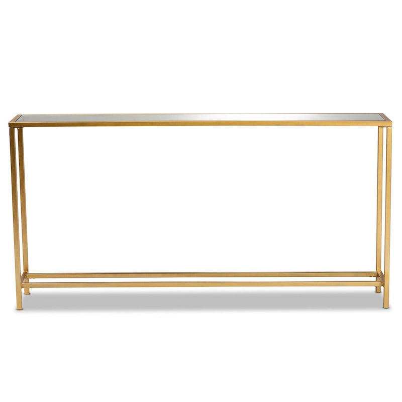 Gold Finished Metal and Mirrored Glass Console Table