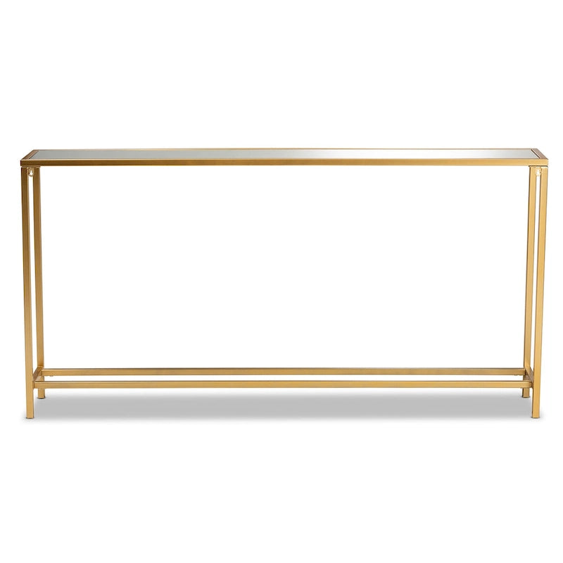 Gold Finished Metal and Mirrored Glass Console Table