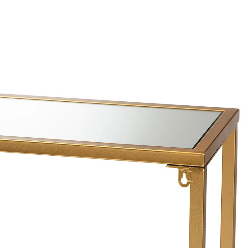 Gold Finished Metal and Mirrored Glass Console Table