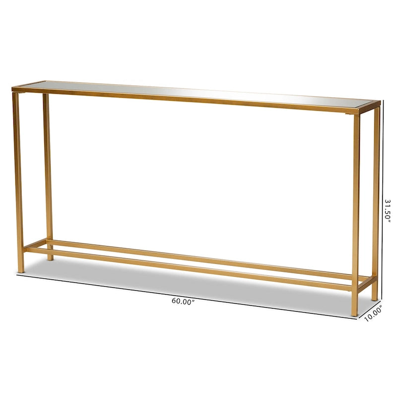 Gold Finished Metal and Mirrored Glass Console Table