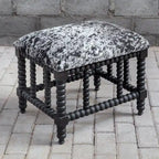 Faux Cow Hide Bench - Charcoal Grey & White - Matte Black Base